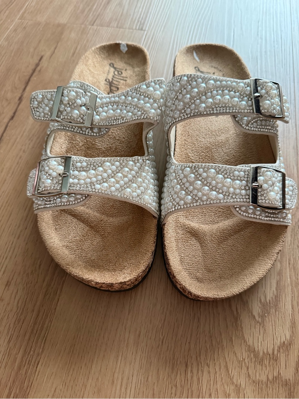 Viral Pearl-Embellished Double Strap Sandals